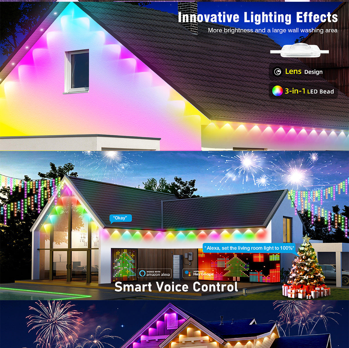 RGB Eaves Light Bluetooth Eaves Light String LED Eaves Lamp Outdoor Waterproof Eaves Lamp Room Eaves Lamp Symphony Eaves Lamp