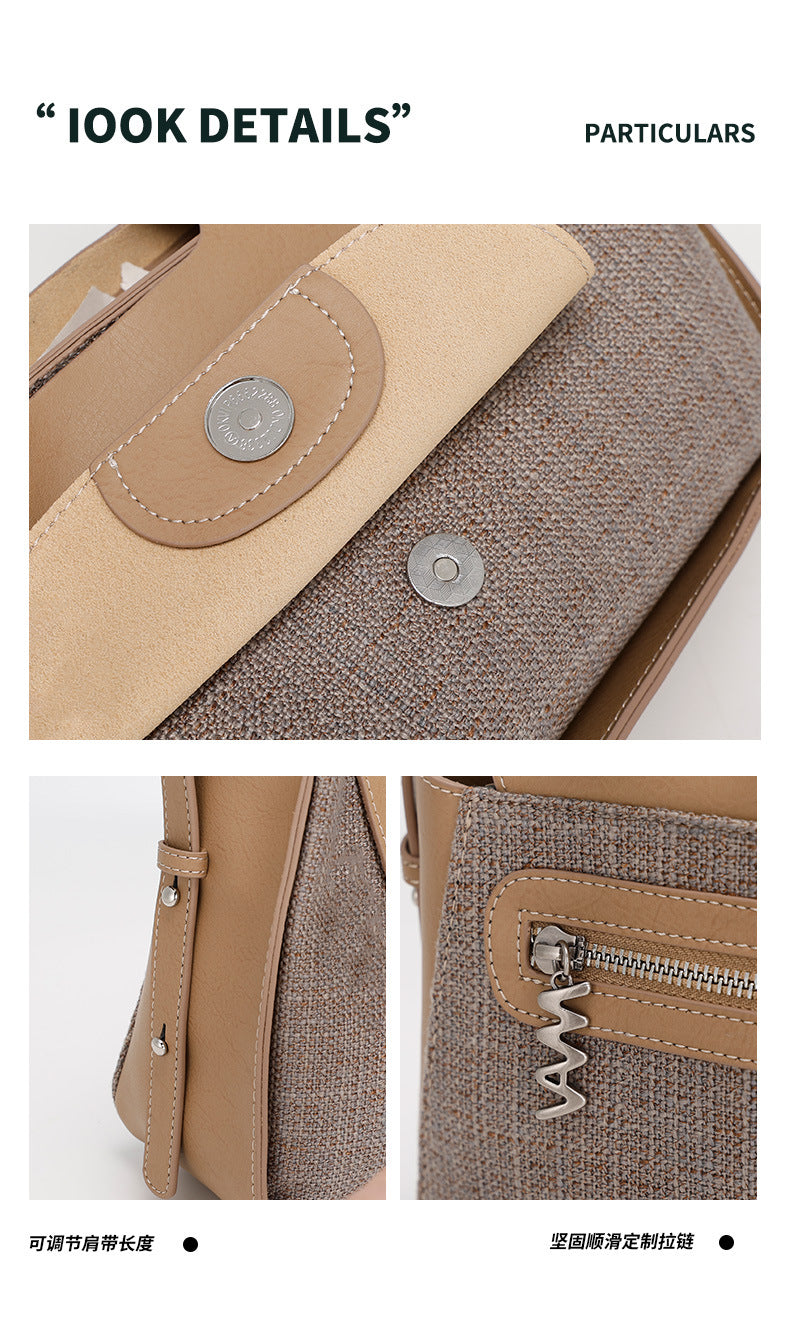 French-style Light Luxury New Niche Design Cowhide Stitching Handbag2024Crossbody Retro Small Square Bag
