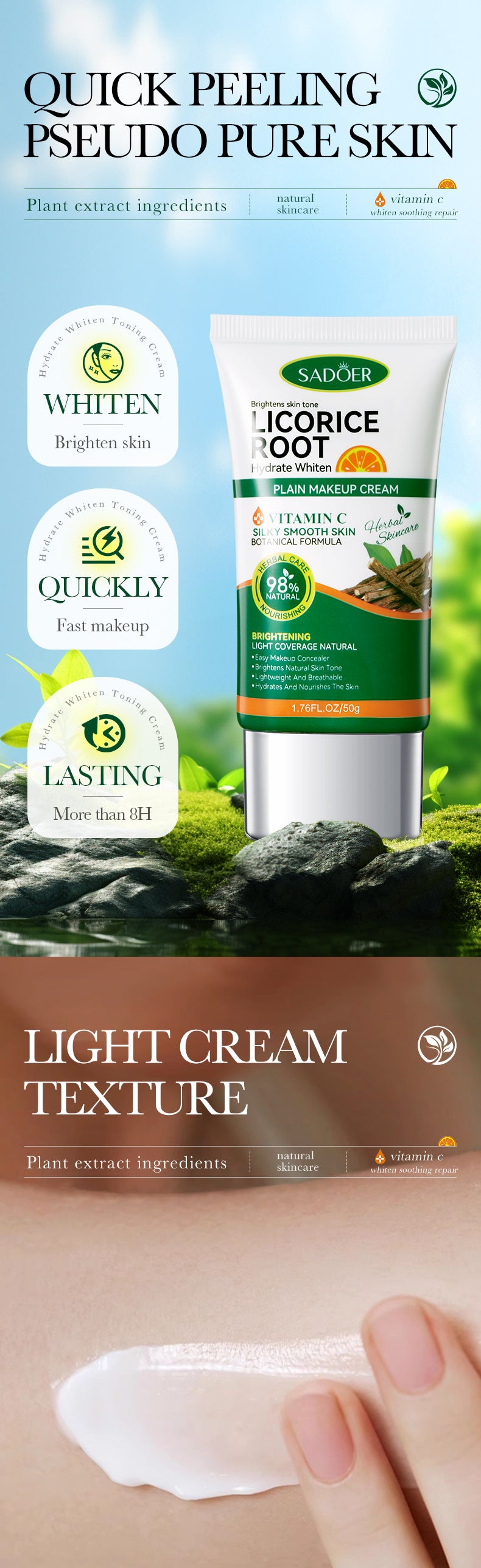 Makeup SADOER Licorice VC No Makeup Cream Whitening and Brightening Concealer Cream Cross-Border Wholesale