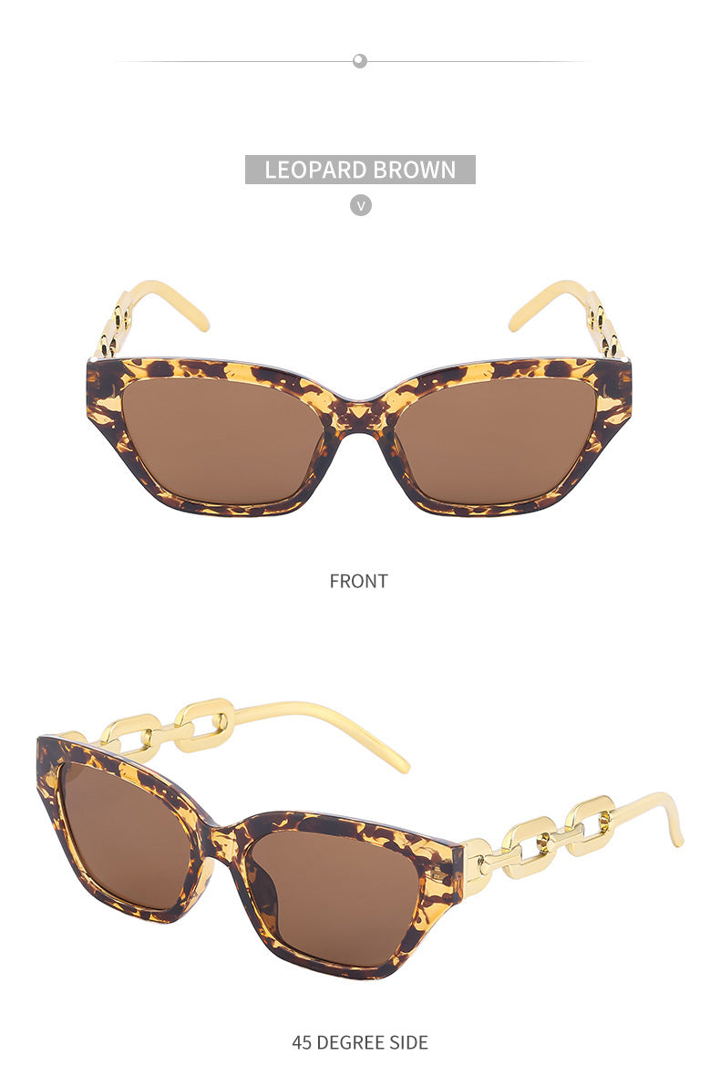 European and American Small Frame Cat Eye Sunglasses for Women, New High Altitude Style, Internet Celebrity Thick Chain Sunglasses, Trendy Women's Glasses Wholesale