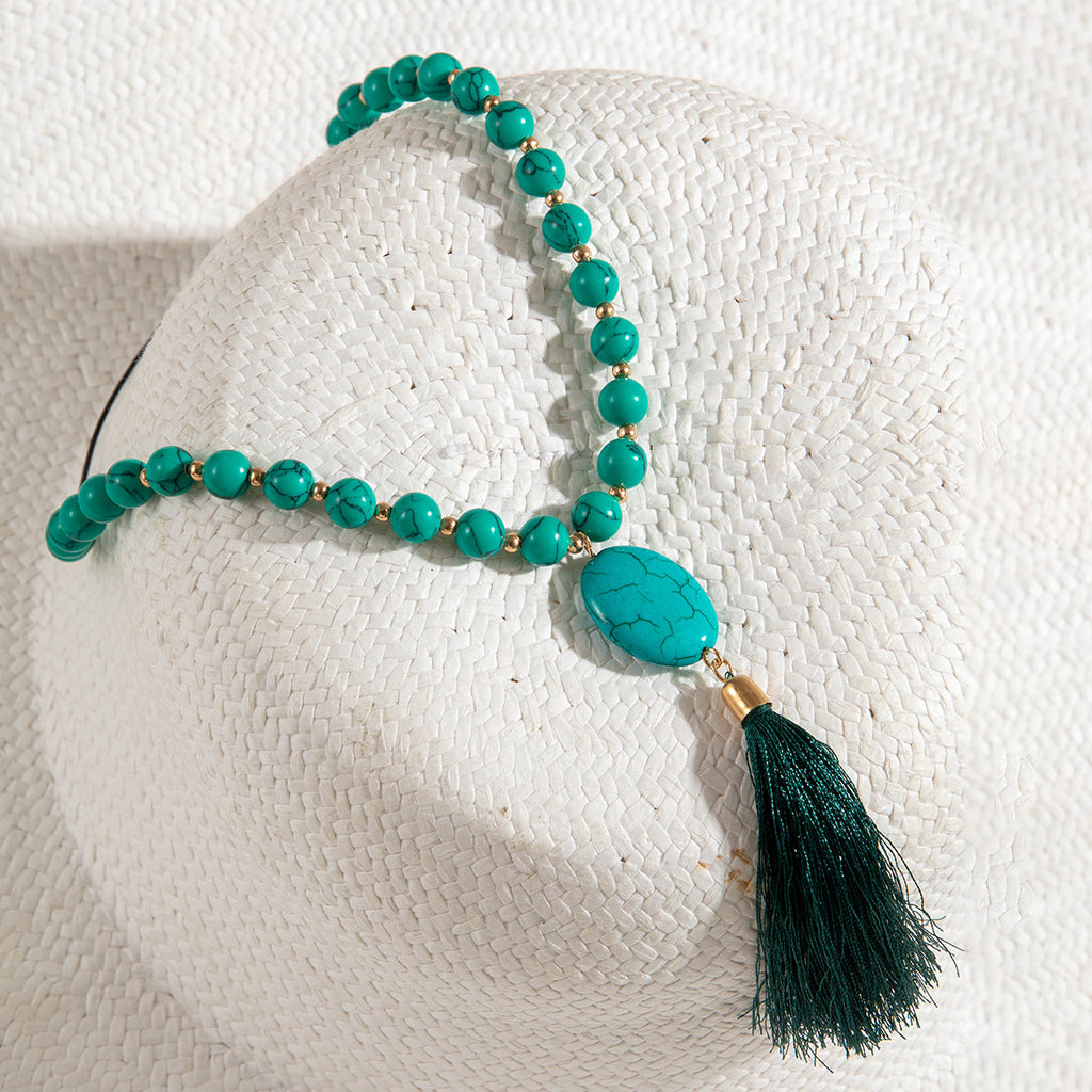 Simple Colorful Beaded Tassel y Chain Necklace Elegant Versatile Diamond-Studded Sweater Chain Jewelry