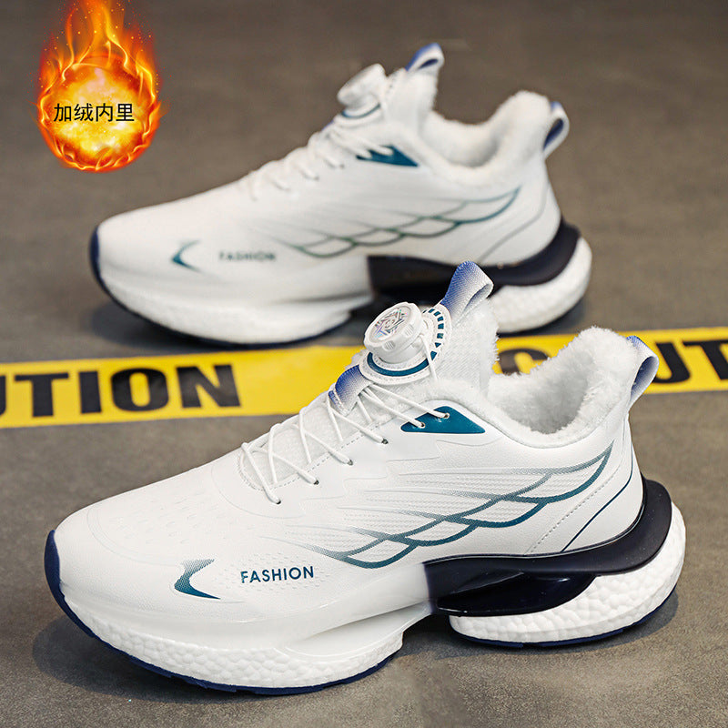 Winter Men's Shoes2025New Rotating Button Running Sports Shoes Men's Breathable Thick Bottom Popcorn Cushioning Running Shoes