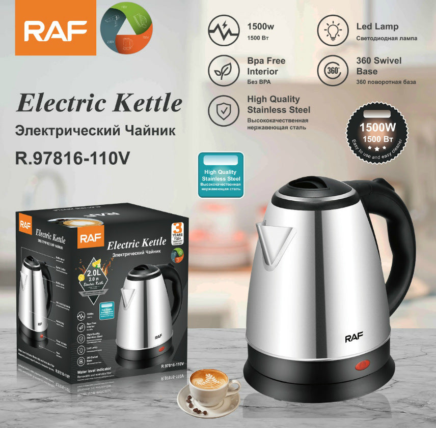 Wholesale European and American Standards2.0L Stainless Steel Inner Liner Electric Kettle Quick Pot Electric Kettle with Inner Steel Lid Gift