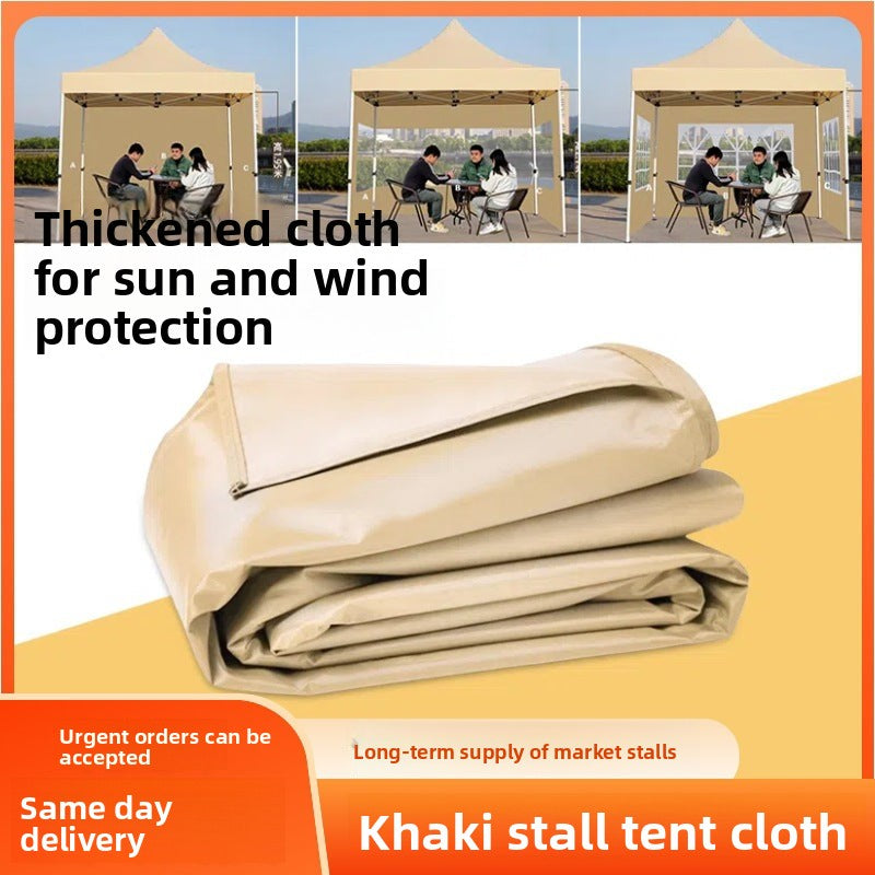 Four-Corner Tent Cover Night Market Stall Khaki Transparent Rain Cover Outdoor Thickened Zipper Version Winter Rainproof Enclosure