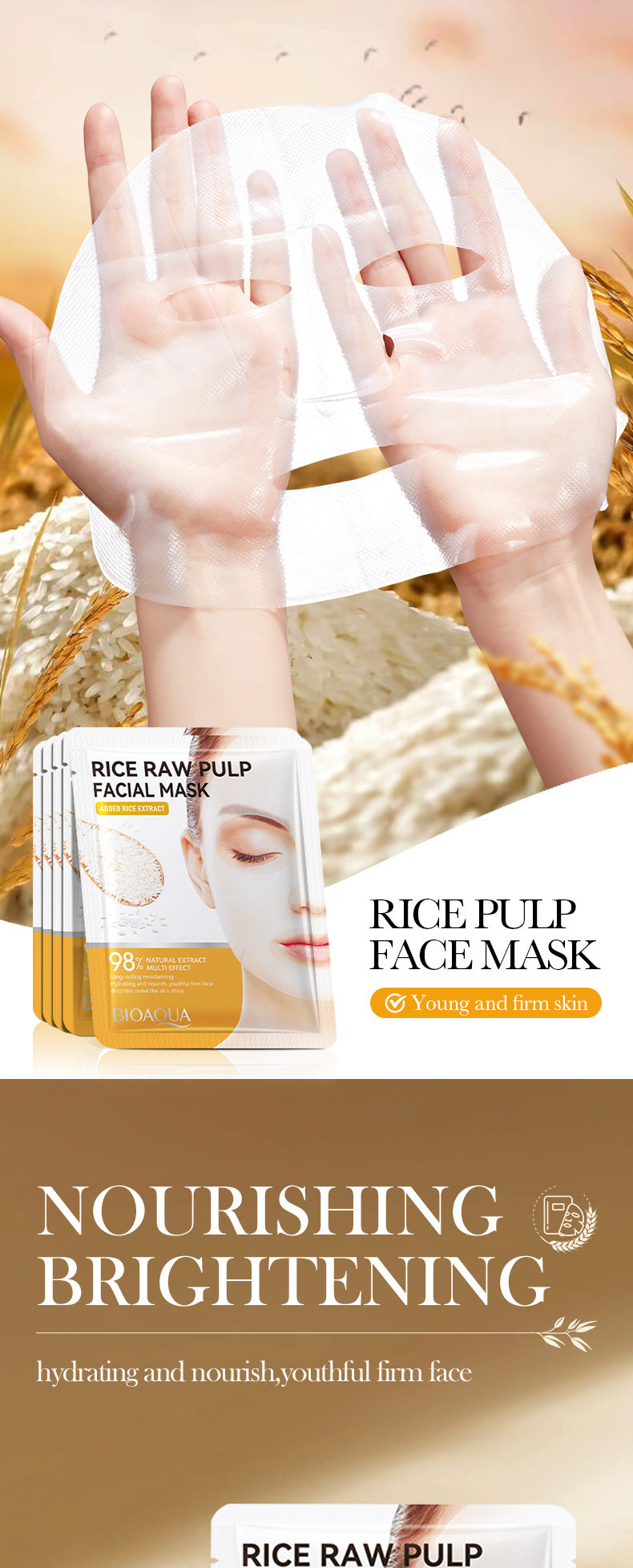 Rice Puree Face Mask25g BIOAOUA Moisturizing and rejuvenating facial mask patch cross-border wholesale