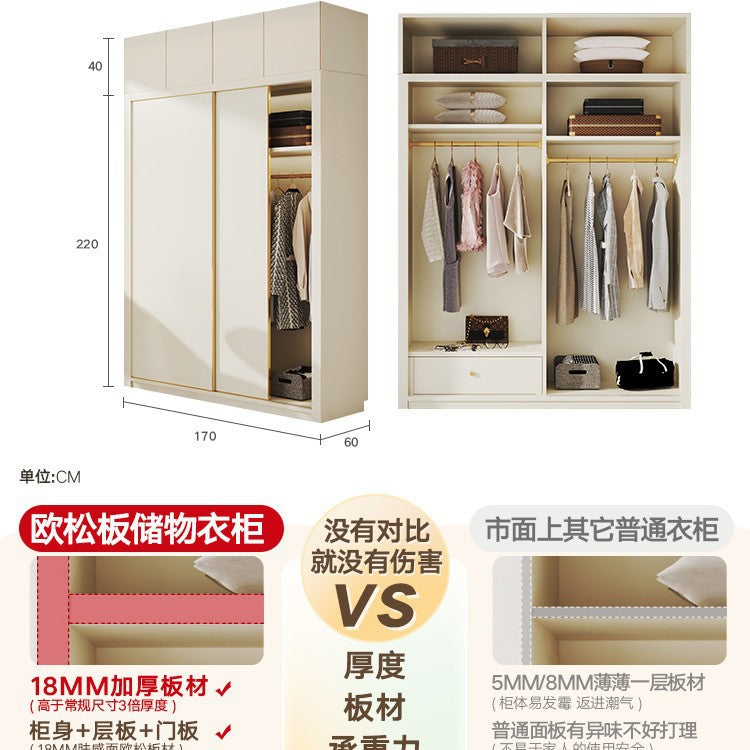 Modern Minimalist Sliding Door Wardrobe Corner Desk Integrated Combination Elevated Cabinet Top Master Bedroom Home Bedroom Wardrobe