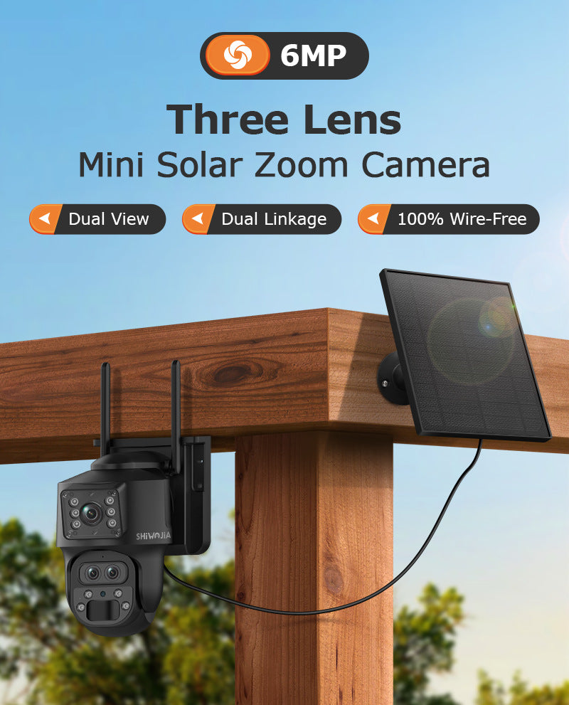 Outdoor4G Wireless HD Three Lens Solar Camera600Wan Remote Early Warning Fish Pond15Camera