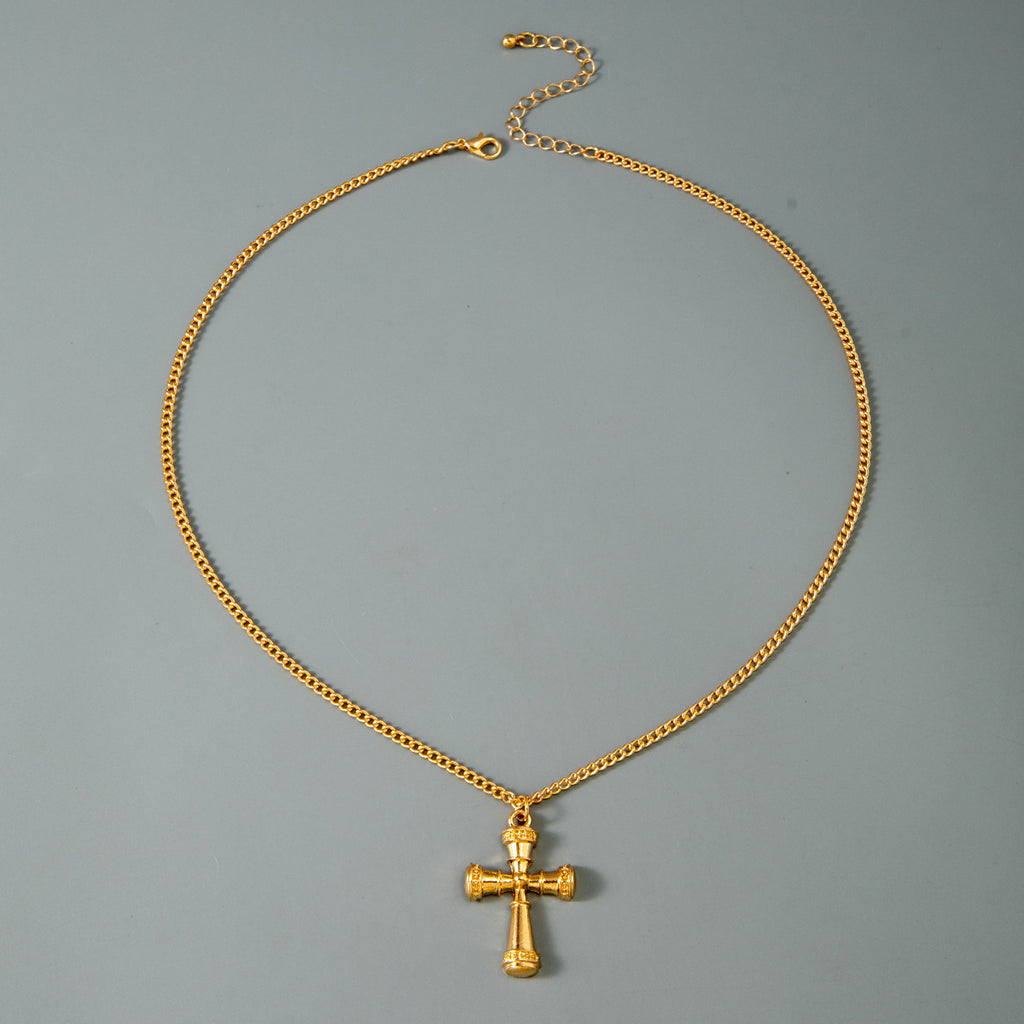 European and American Retro Hollow Diamond Cross Pendant Necklace Gothic Style Black Layered Wear Y Type Necklace