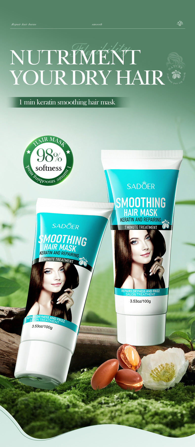 Baked Keratin Hair Mask100g SADOER Smooth Repair Improve Frizz Foreign Trade Cross-Border Wholesale