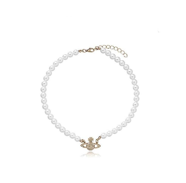 Hot Selling Pearl Necklace Women's Accessories High-end Necklace Sparkling Diamond Pendant Retro Hong Kong Style Collarbone Necklace