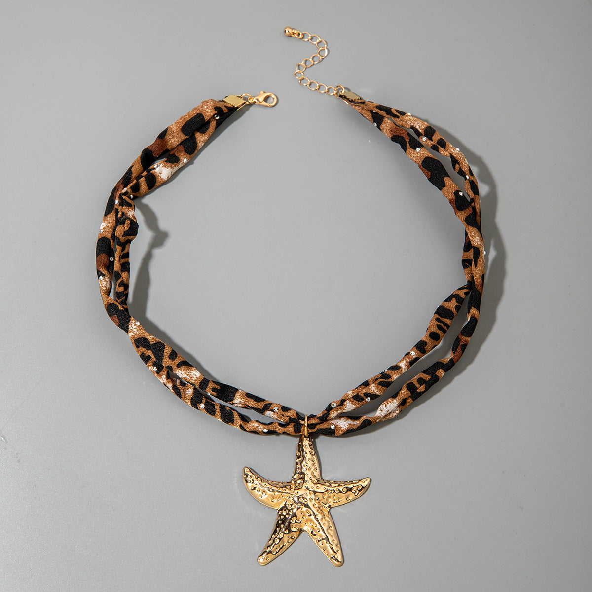 European and American Style Ocean-themed Cross Conch Starfish Pendant Leopard Print Exaggerated Necklace Collarbone Chain Jewelry
