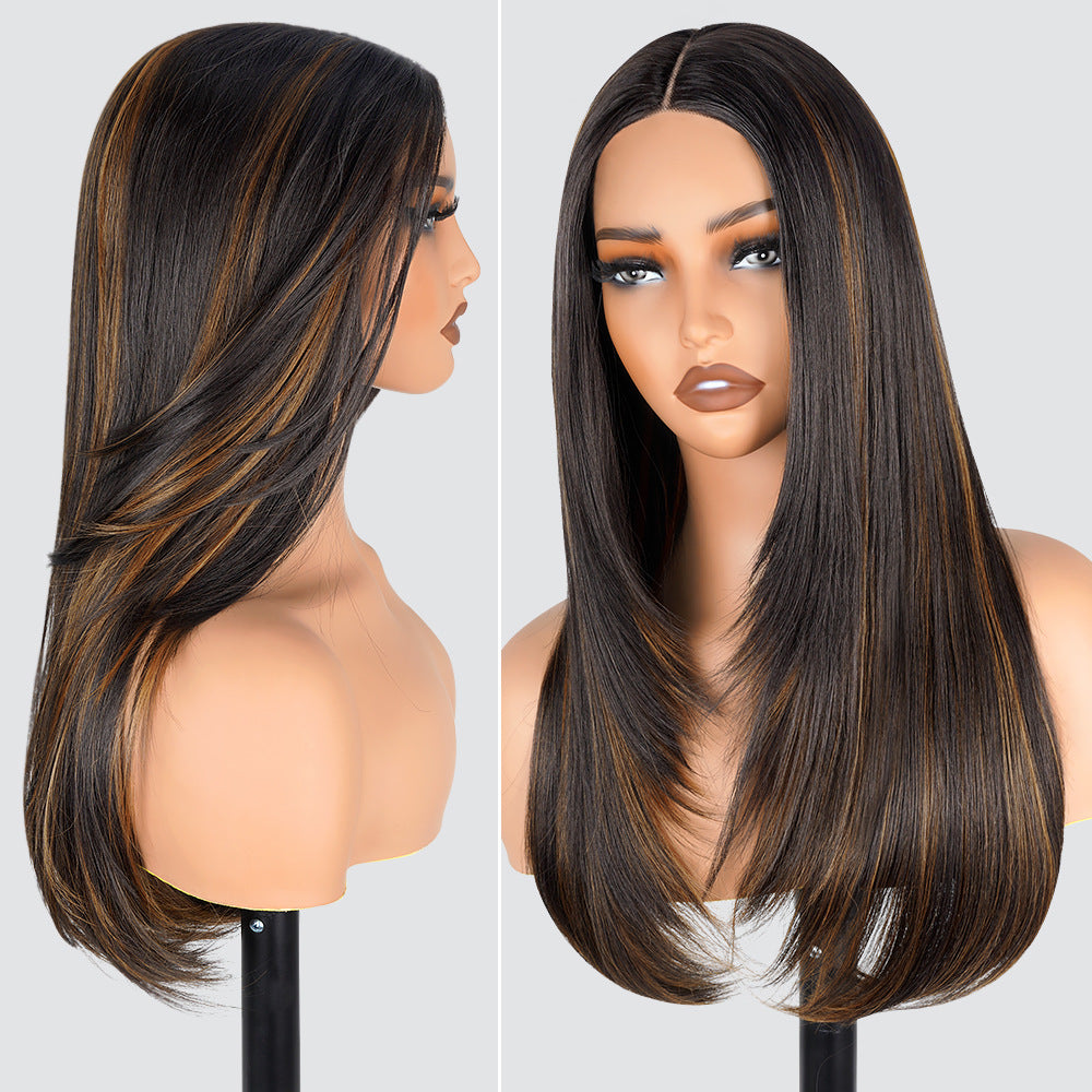 Factory Direct Cross-Border Wigs High Light Straight Layers Lace  Front Wig