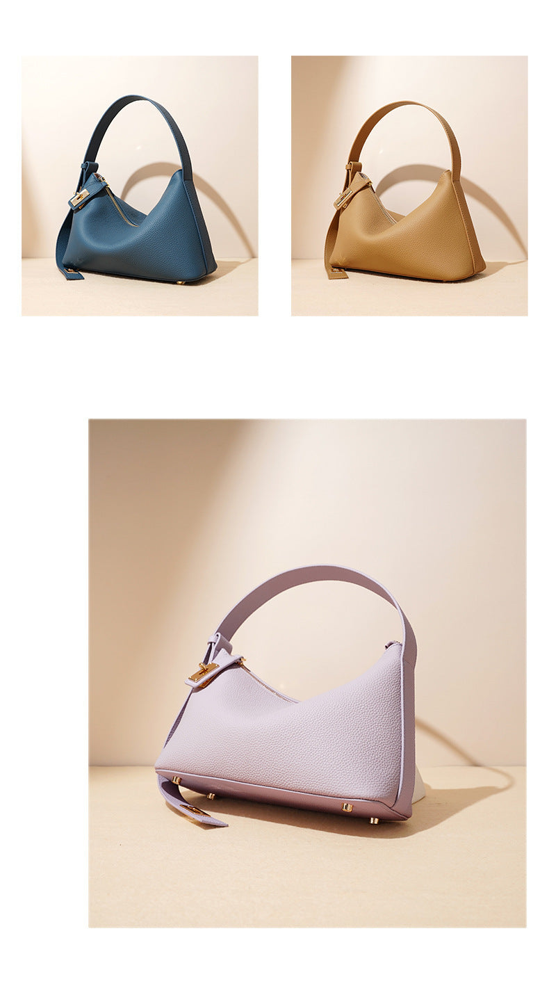 European and American High-End Luxury Handbag for Women, Niche Design, Underarm, Single Shoulder, Crossbody, Dumpling Shape, Genuine Leather, Cowhide, Pillow Bag