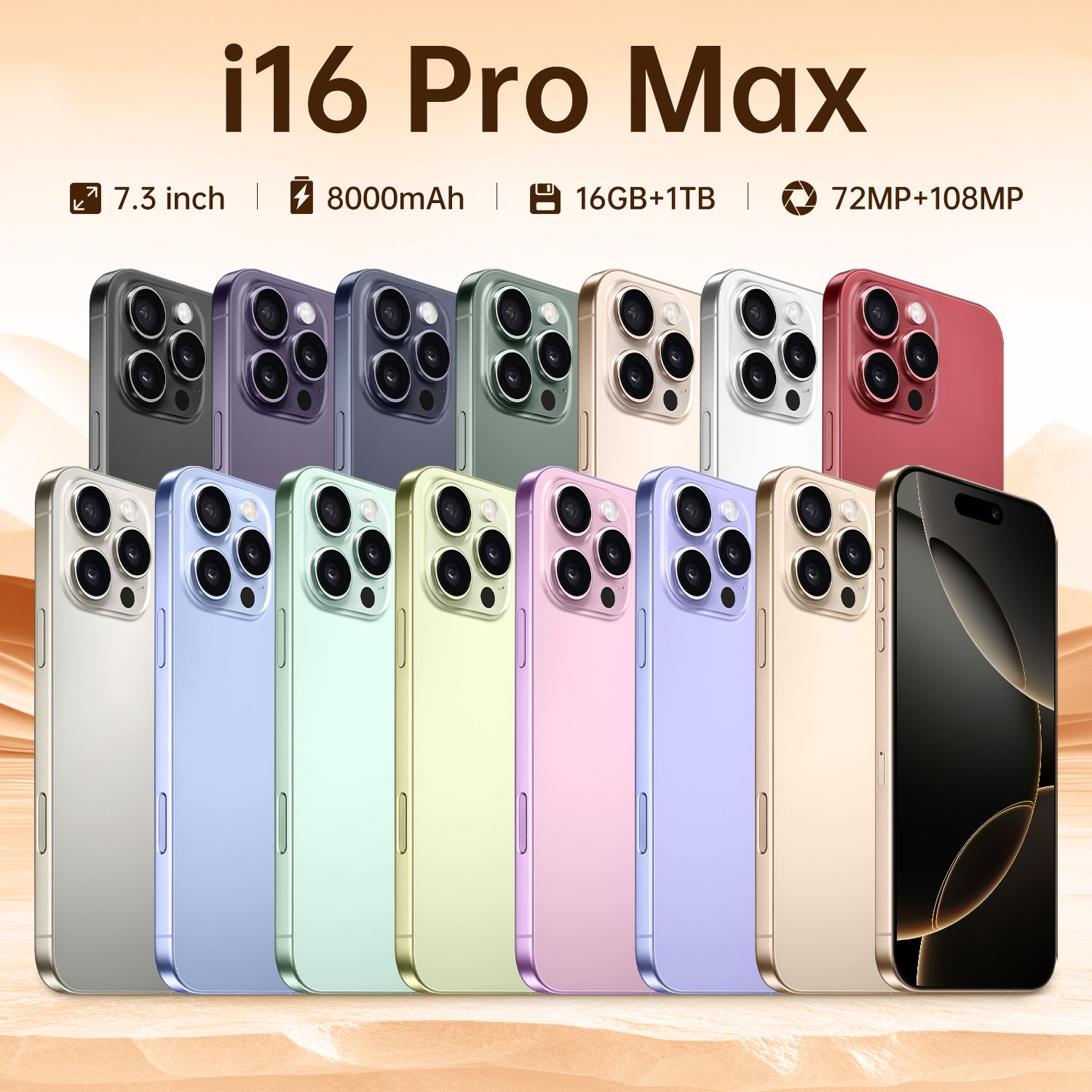 2025New i16Pro Max Android7.3inch smartphone16+1T Source Factory AliExpress Hot Sale