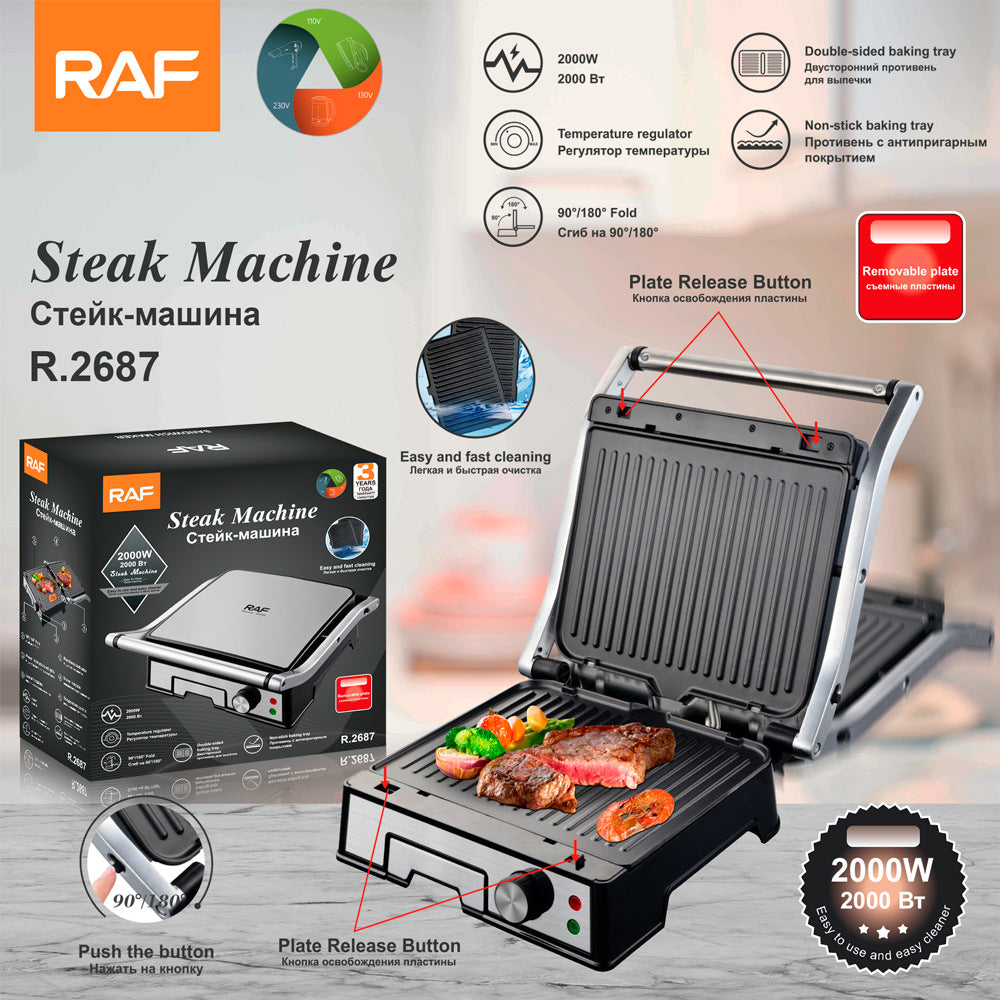 Exclusive for   Home Use Barbecue Sausage Grill Burger Steak Grill Machine Panini Grill Machine Detachable Tray Europe