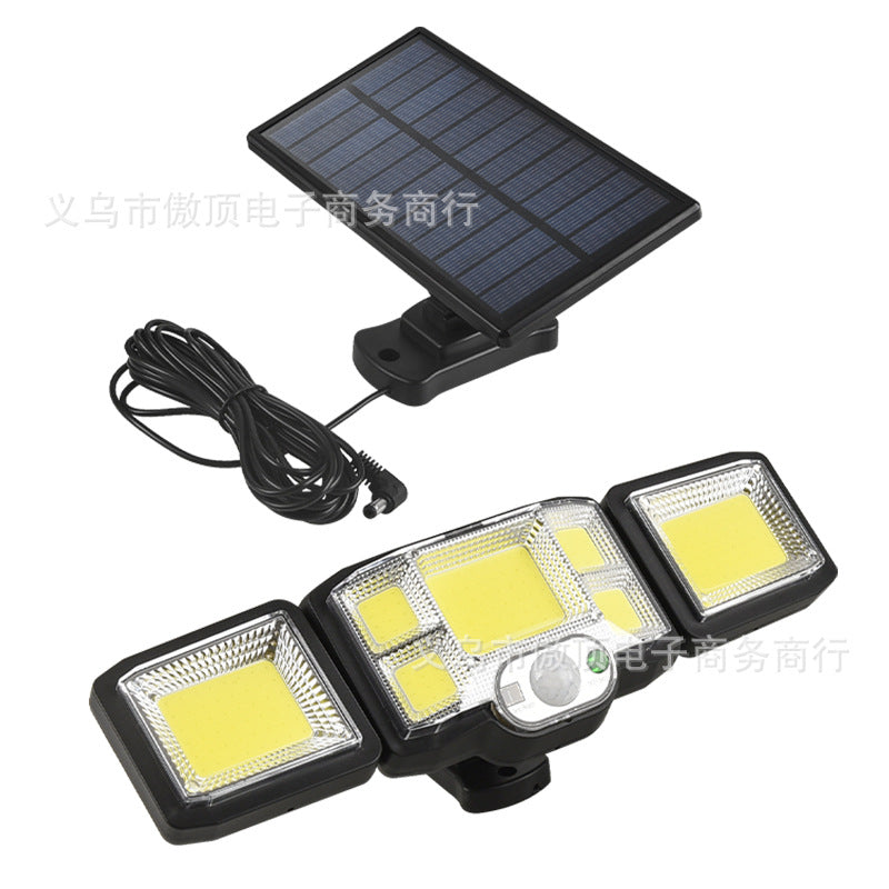 Outdoor Solar Street Light Waterproof Split Wall Light Garden Courtyard Light Human Body Sensor Light Rotatable Three-Head Light