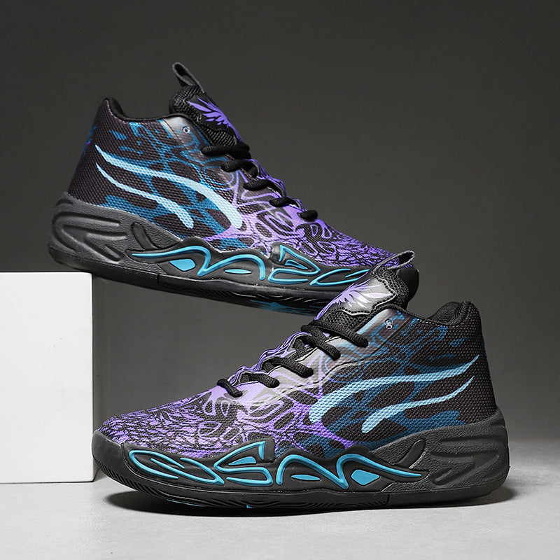 Fashion Trend Basketball Shoes New Youth Mandarin Duck Mesh Breathable Sports Shoes High-Top Training Boots