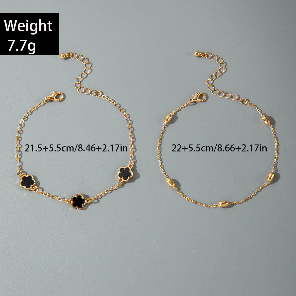 European and American Fashion Alloy Inlaid Diamond Five-Leaf Clover Bracelet Jewelry Three-Piece Set Simple Geometric Smooth Bracelet Wholesale