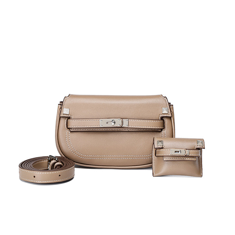 European and American Style Casual Women's Small Crossbody Bag2025New Fashionable Lightweight Single Shoulder Crossbody Bag with Buckle Genuine Leather Kelly Bag