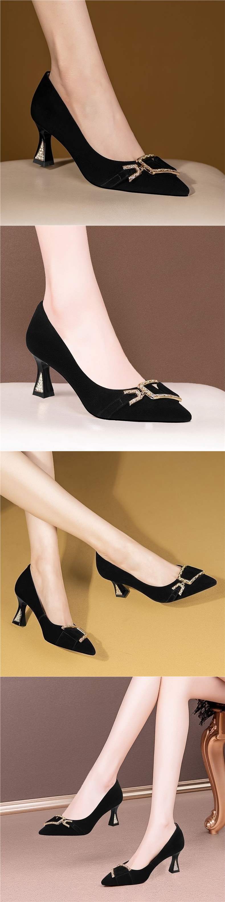 Women's Ultra Shallow Mouth Single Shoes2025New Soft Leather Pointed Toe Small Leather Shoes Suede Casual High Heels Women's Trendy