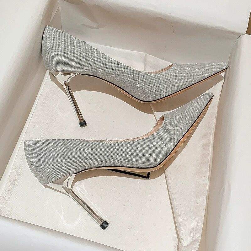 Main Wedding Dress silver High Heel Wedding Shoes for Women Thin Heel2025New Year's New Bride Xiuhe Dress Two-Wear Can Be Worn Daily