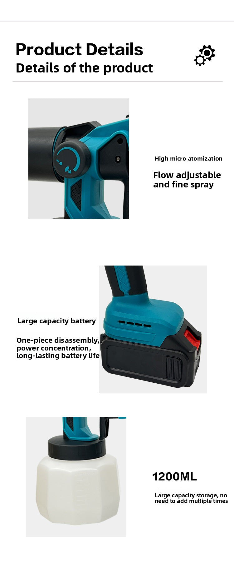 High Power Wireless21VMT Rechargeable Lithium Battery Spray Bottle Wireless Detachable Convenient Paint Spray Gun