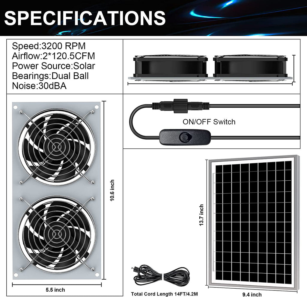 Solar Fan for Shed15W Solar panel high-speed DC brushless fan,Suitable for heat dissipation