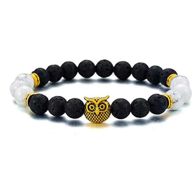 Men's Green Aventurine Volcanic Stone Bracelet8mm Bead Spacer Bracelet Tiger Eye Lapis Lazuli Volcanic Stone Owl Bracelet