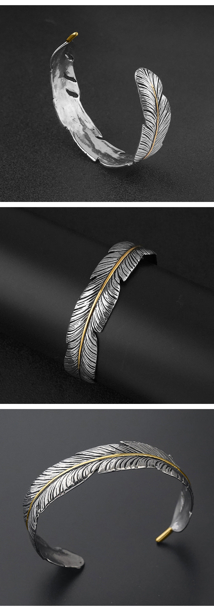 Fashion Niche Titanium Steel Personality Feather Open Bracelet Adjustable Spacing Electroplated gold Feather Bracelet Wholesale