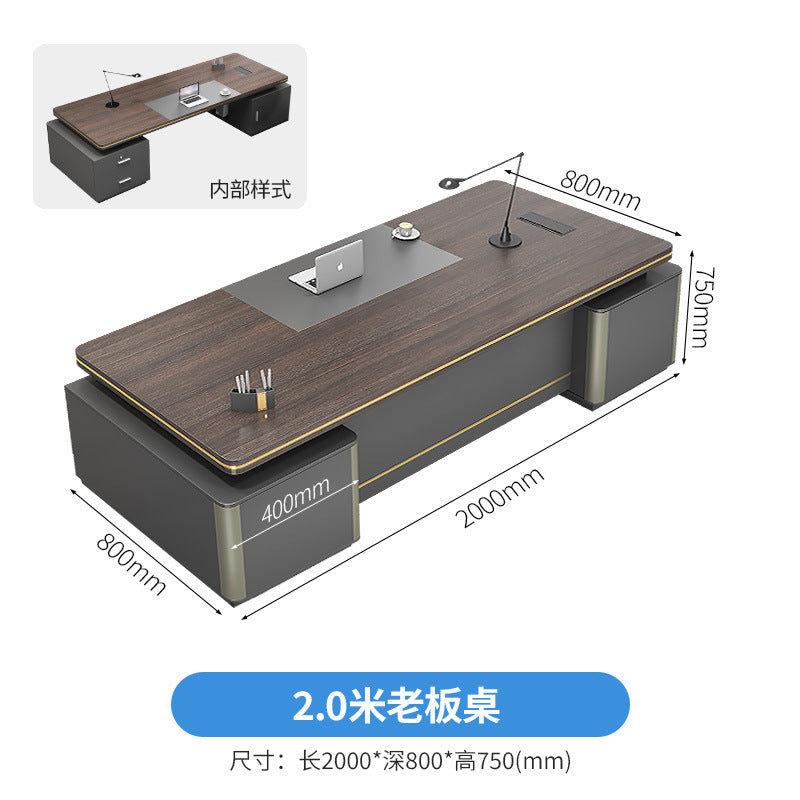 Elegant Office Desk Boss Desk Simple Modern Double Cabinet Mobile Cabinet Office Manager President Office Desk and Chair Set