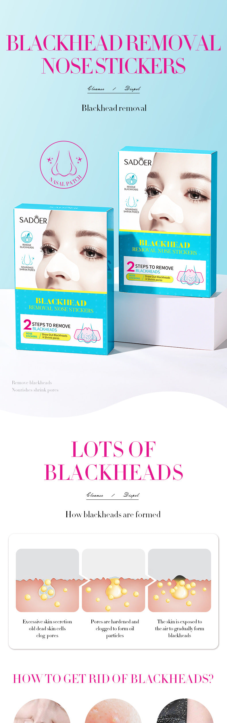 Blackhead Removal Nose Strips SADOER Two-step Blackhead Removal Cleansing and Pore Refining Cross-border Wholesale