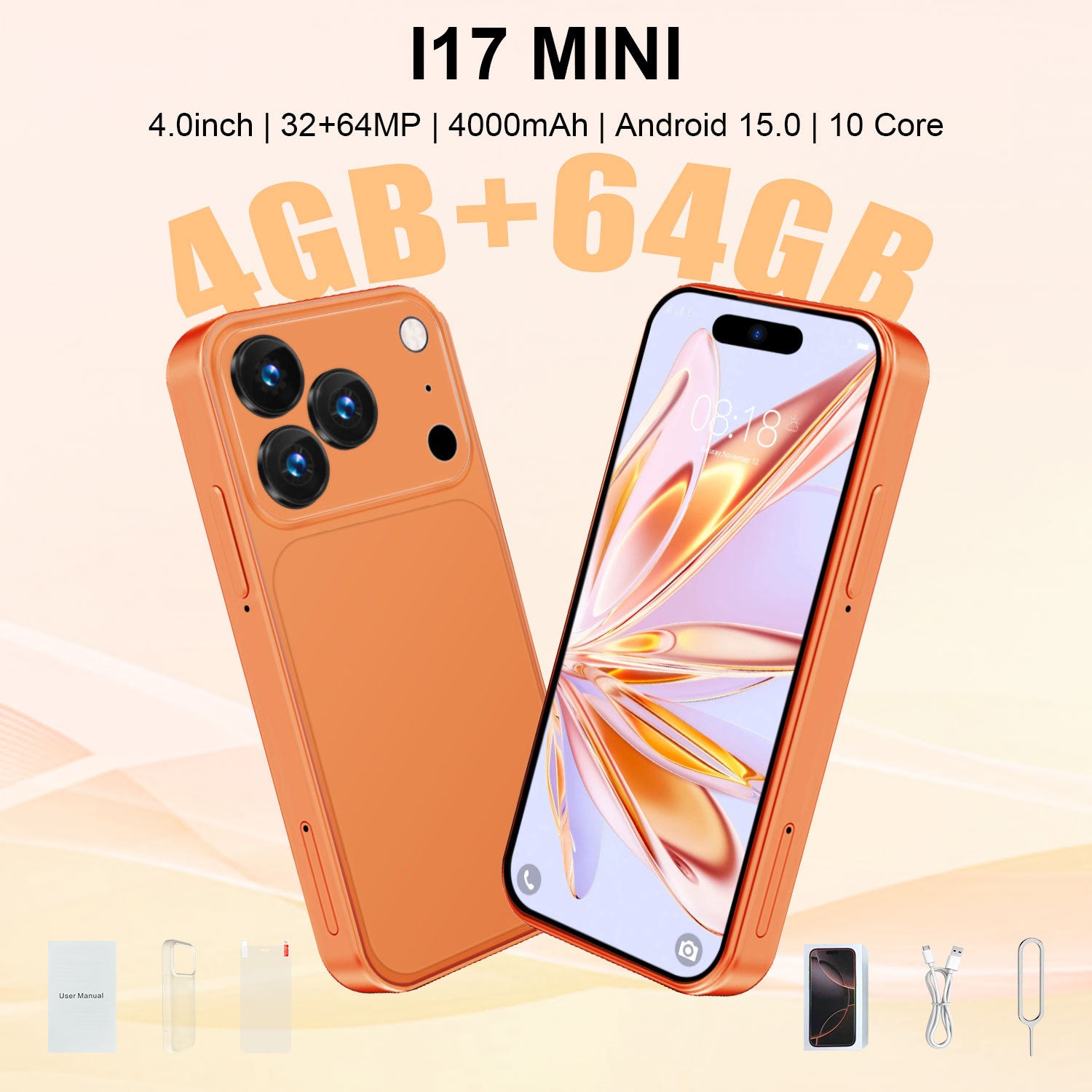 Hot Selling Product Mini i17Mini Smartphone4+64G All-Network Dual-SIM Dual-Standby Android mini Mobile Phone