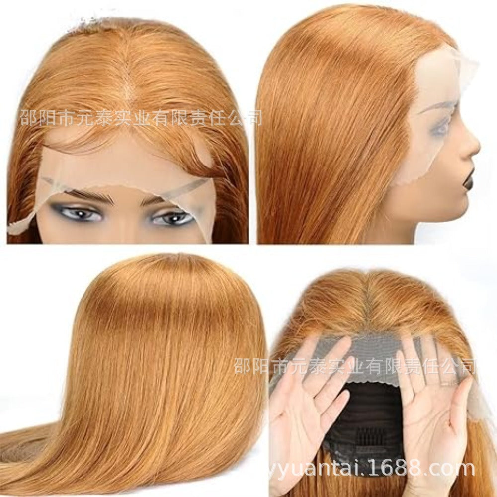 Wig for European and American Women, Middle Part, Long Straight Hair, Front Lace, Synthetic Fiber13*4*1T Headgear for Foreign Trade wigs European and American Style
