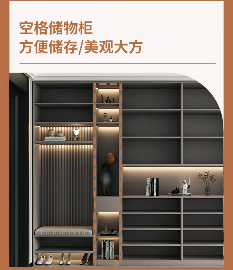 Custom Entryway Wall-Mounted Shoe Cabinet Home Doorway Entryway Cabinet Integrated Entryway with Door Cream Solid Wood High Cabinet