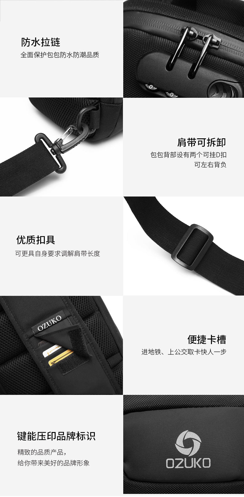 OZUKO Anti-theft Men's Chest Bag Waterproof Oxford Cloth Single Shoulder Crossbody Bag Chest Portable Multifunctional Trendy Bag