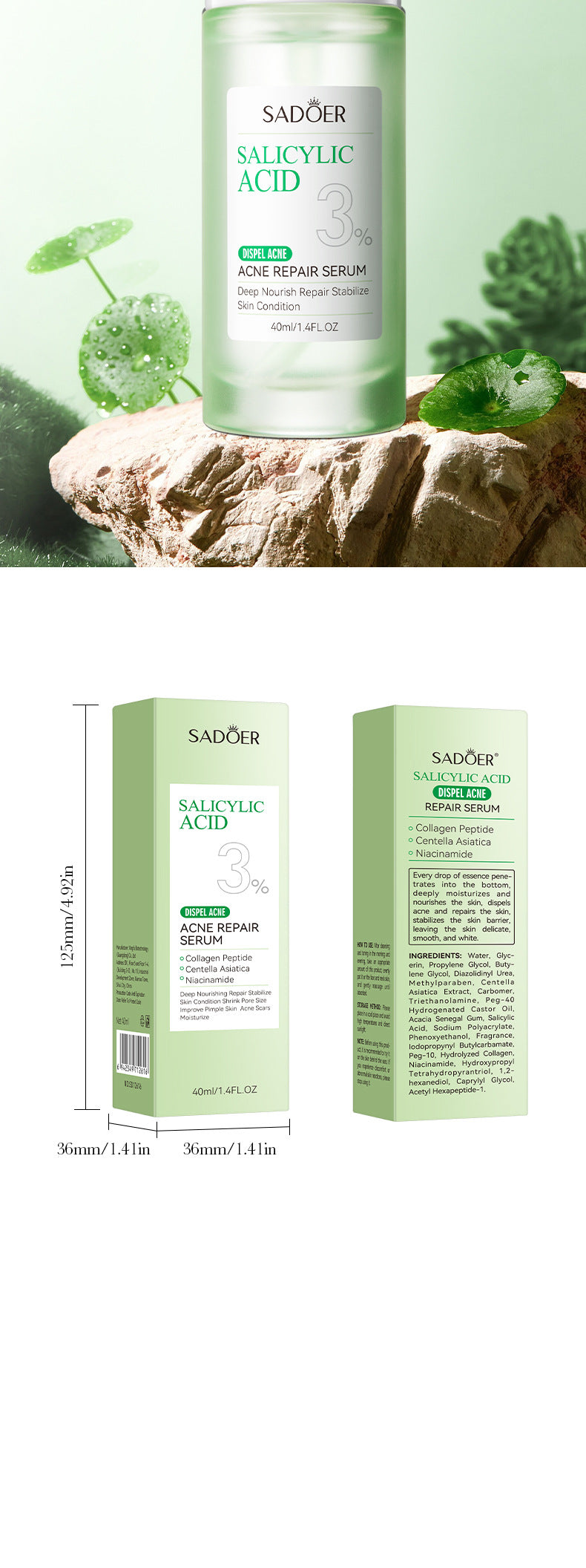 Full English Salicylic Acid Skincare Series SADOER Anti-acne Amino Acid Moisturizing and Hydrating Skin Care Products  Foreign Trade Approval