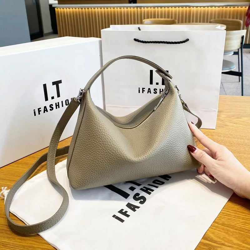 Women's Genuine Leather Bag2025New Style Lunch Box Bento Boston Bag Top Layer Cowhide Crossbody Niche Single Shoulder Crossbody