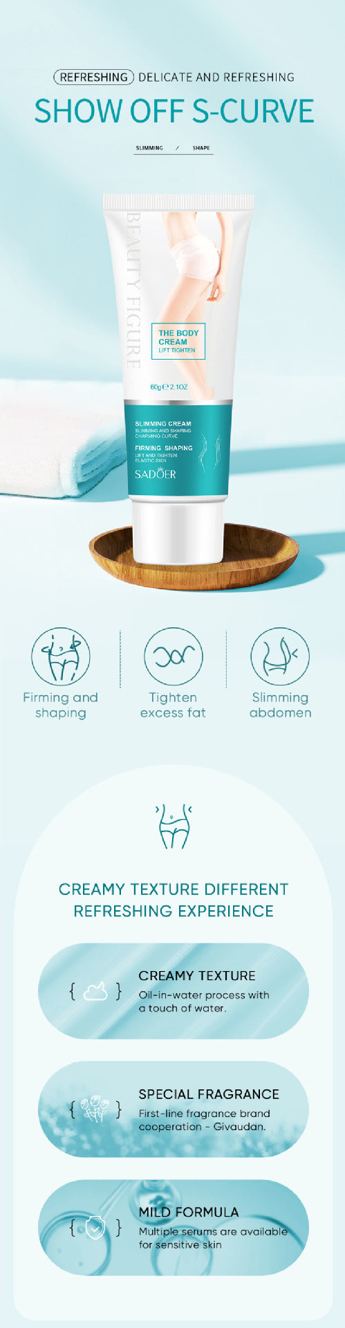 Slimming and Shaping Cream SADOER Body Massage Cream Shaping Fat Burning Firming Lightweight Cross-Border Wholesale