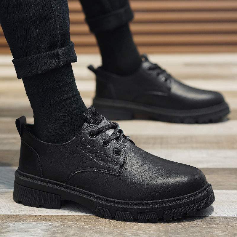 Autumn Men's Casual Leather Shoes Big Toe Shoes British Work Shoes Korean Style Trendy Black Leather Shoes Shallow Mouth Trendy Shoes