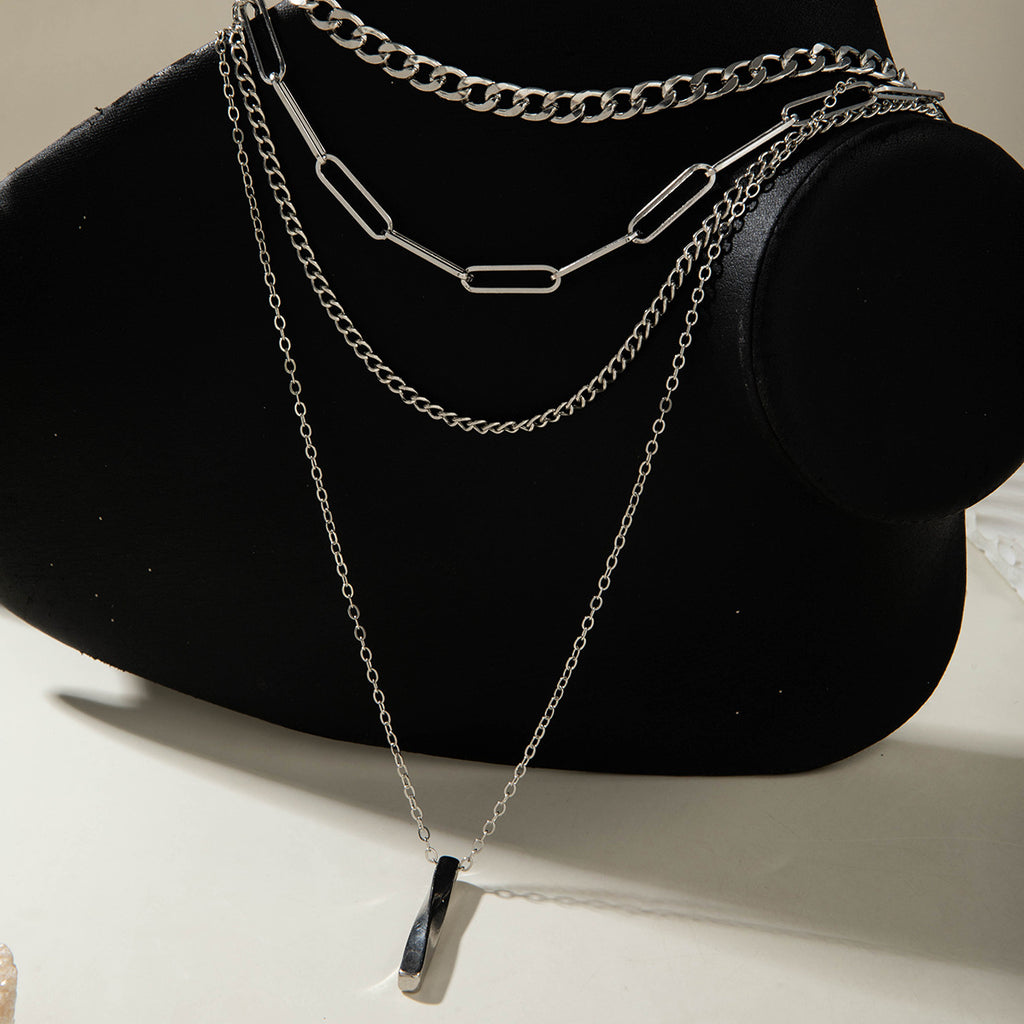 European and American Style Jewelry Hip-Hop Personality Geometric Exaggerated Necklace Heart-shaped Flat Thick Chain Hollow Multi-layer Necklace Wholesale