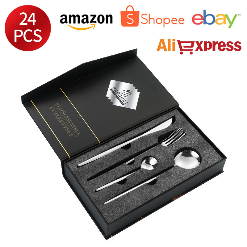 Stainless Steel Cutlery Set Portugal24Set of gold Western Food Gift Box6Steak Knife, Fork, and Spoon for One Person