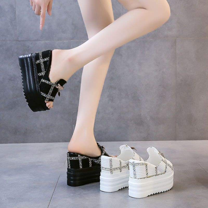 Summer Women's Thick-Soled Waterproof Platform Wedge Slippers with Hidden Height Increase12cm Fish Mouth Beach Sandals for Women