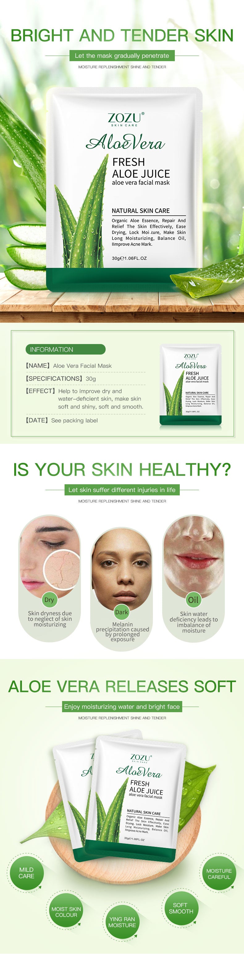 Honey Aloe Vera Mask ZOZU Hydrating Moisturizing Tablets  Cross-border Foreign Trade Skincare Wholesale