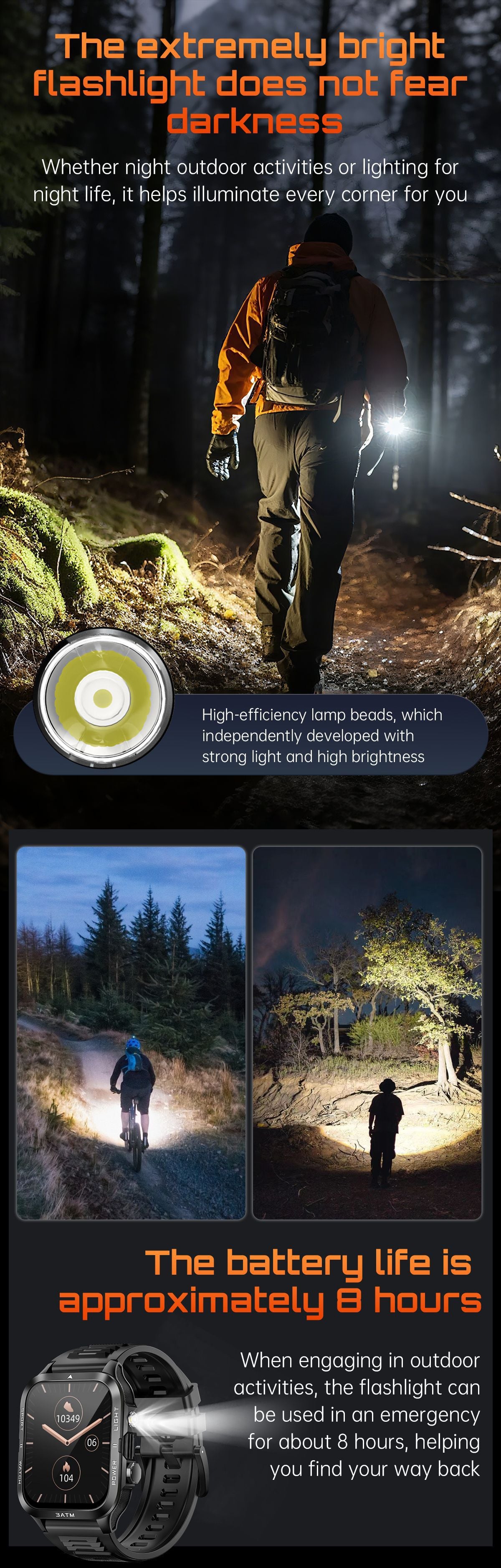 KT89Smart Watch Bluetooth Call True Heart Rate Step Sleep Flashlight Deep Waterproof Three-Proof Sports Reminder