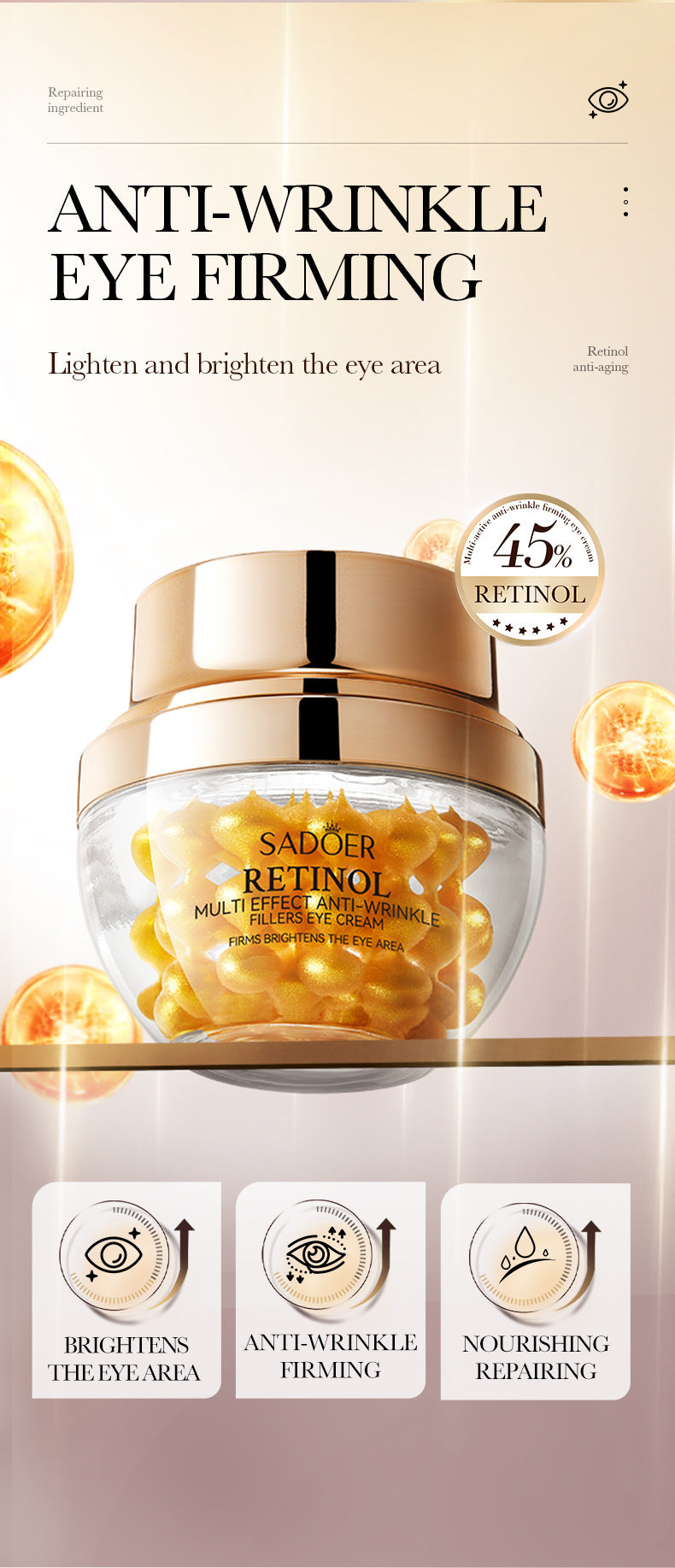 Retinol Anti-Wrinkle Eye Cream35g SADOER Moisturizing, hydrating, and firming cream cross-border foreign trade wholesale
