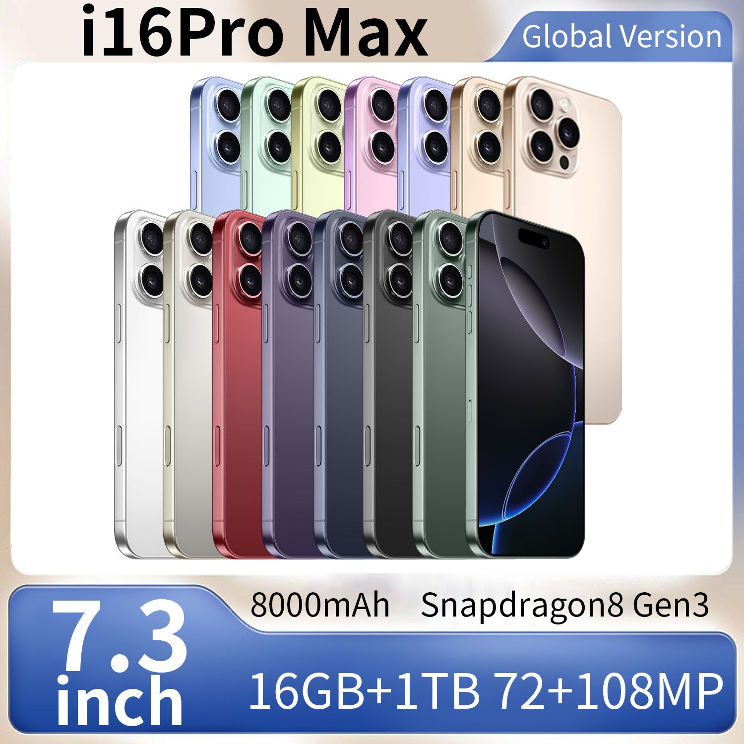 Hot-Selling Android Phone i16Pro Max Smartphone7.3Inch16+1T Factory Direct Sales of Mobile Phones