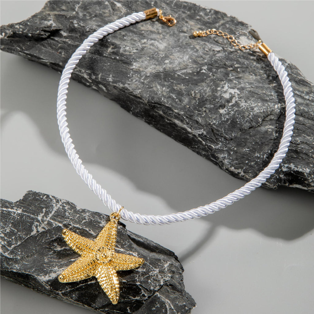 European and American Metal Ocean Style Starfish Pendant Necklace Jewelry Personality Exaggerated Star Beach Vacation Necklace for Women