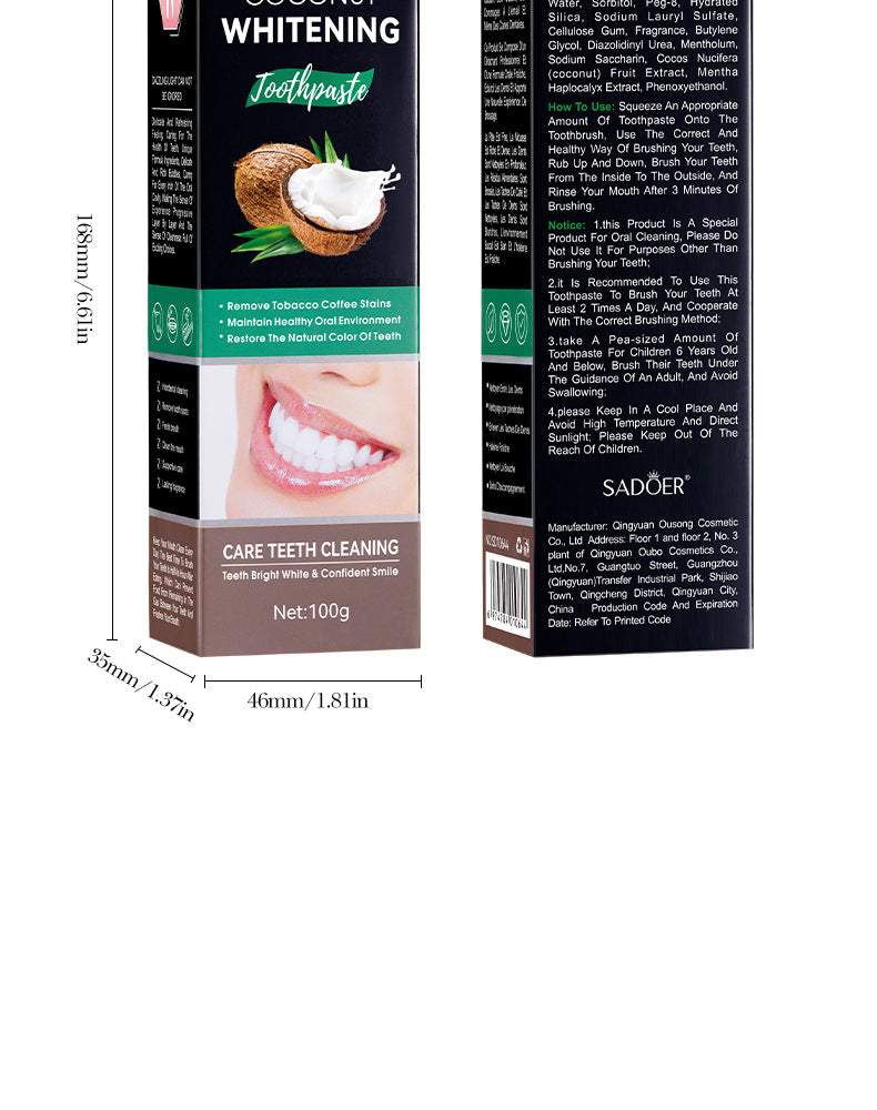 Toothpaste SADOER Vitamin C Coconut Oral Care Gum Protection  Wholesale Live Streaming