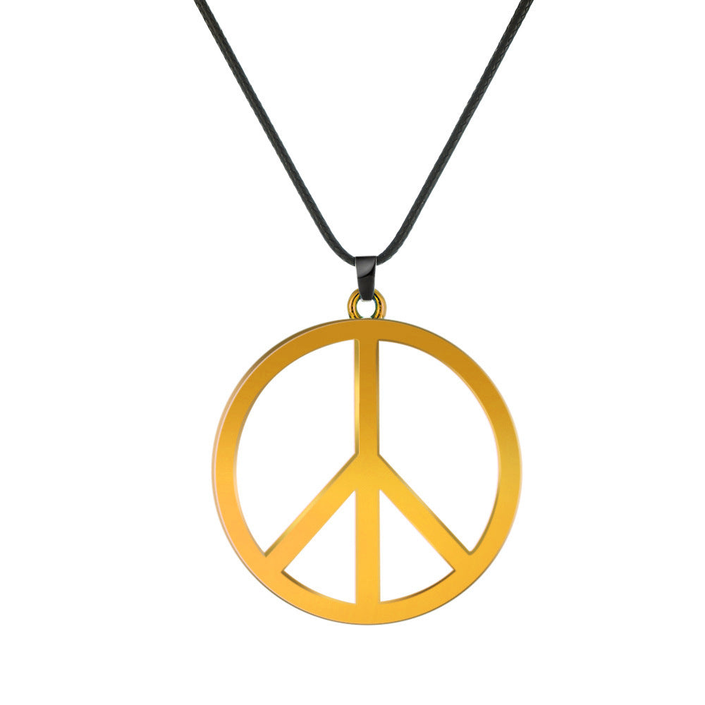 Women's Pendant Necklace with Peace Sign Sweater Chain Creative Round Retro Anti-War Peace Necklace