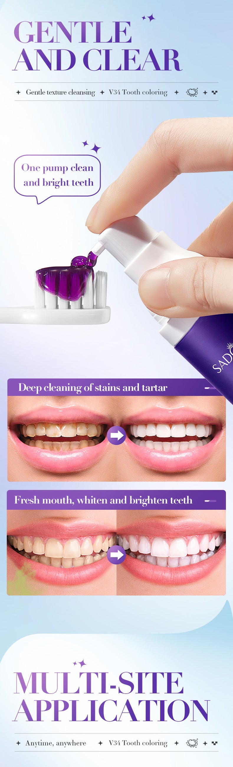 V34Whitening Toothpaste28ml SADOER Clean Teeth Clean Toothpaste Cross-Border Foreign Trade Wholesale